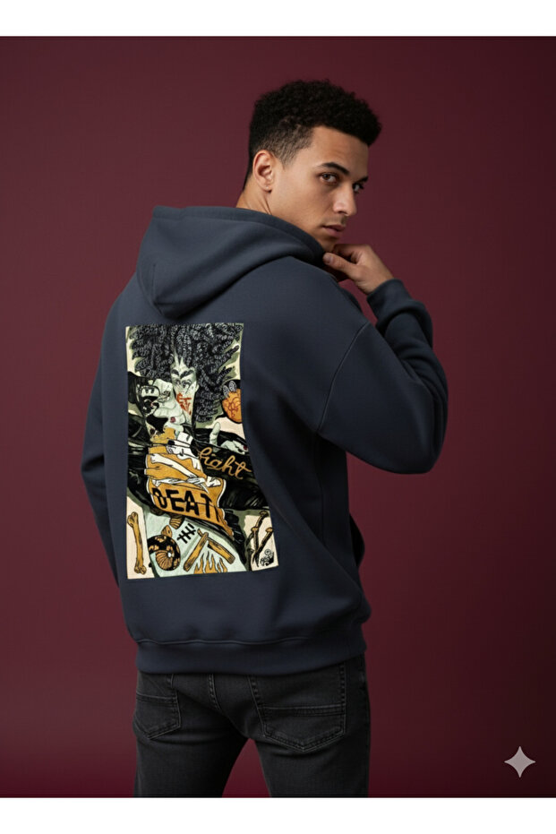 Lenithra Death Back Printed Unisex Oversize Smoked Hoodie