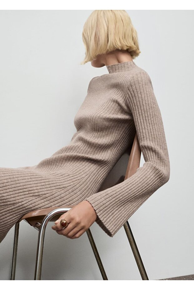 Perkins yaka ribana elbise - 8