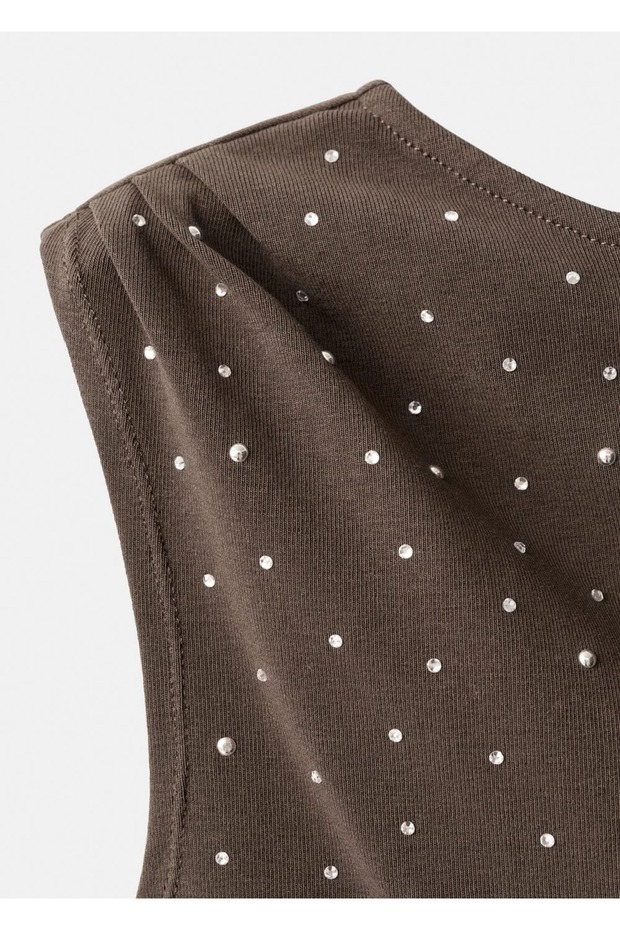 Strass taşlı asimetrik bluz - 5