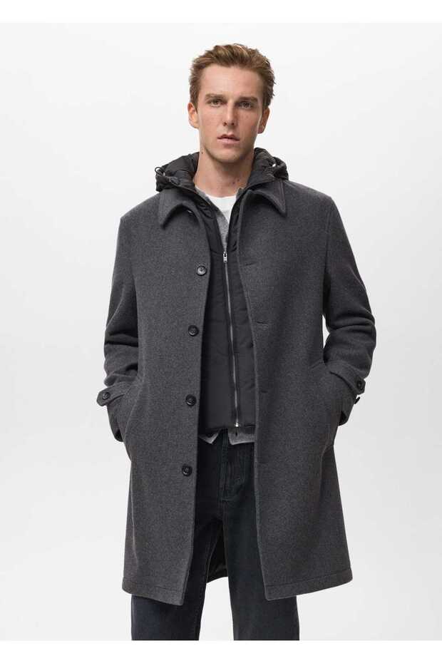 Çıkarılabilir kapüşonlu yün ceket - 1