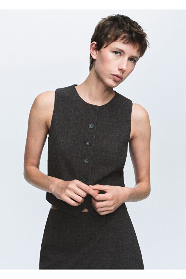 Kareli kumaş yelek - 1