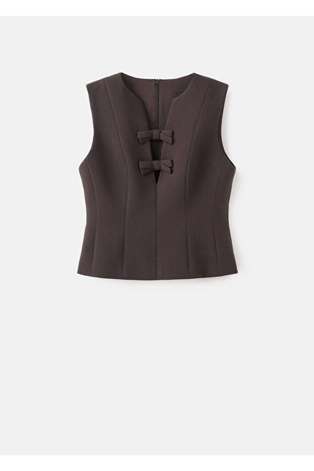 V yaka bağ detaylı bluz - 3