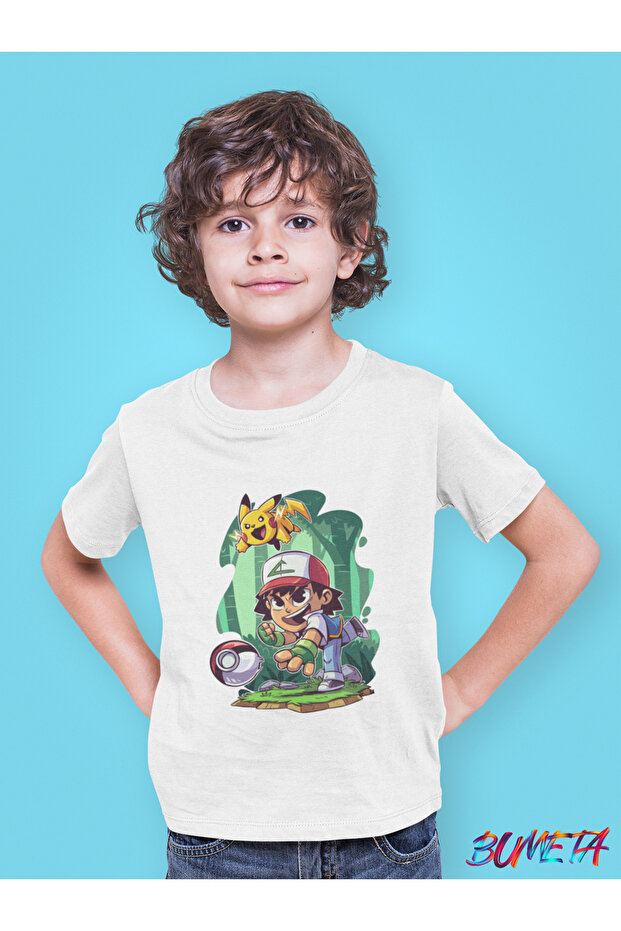 Pokemon Pikachu Ash Chibi Anime Kids T-Shirt