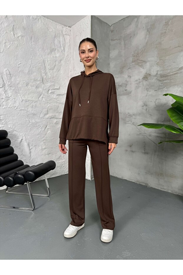 Brown Modal Side Slit Sweat Suit