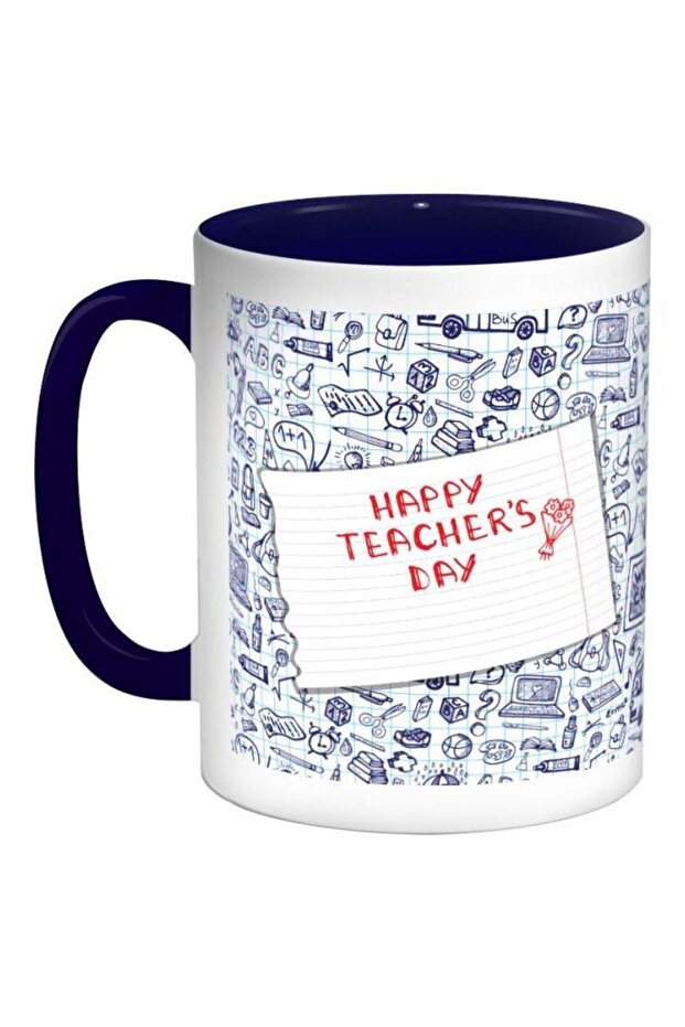Happy Teacher's Day Printed Coffee Mug Dark Blue/Red/White 325ml