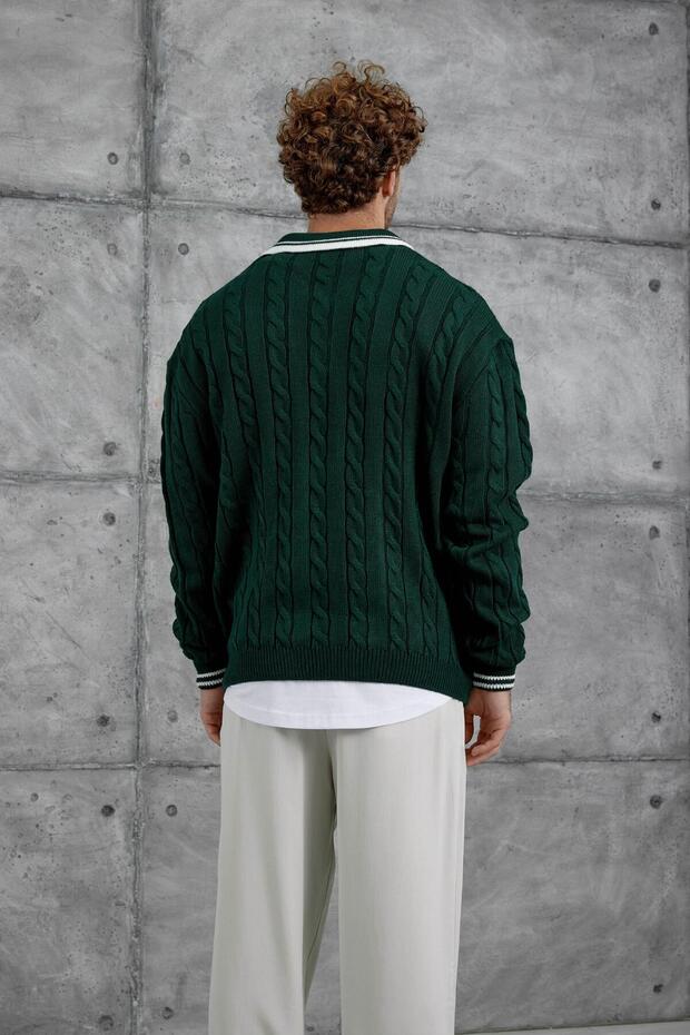 Yeşil Gst Polo Yaka Örme Oversıze Triko - 4