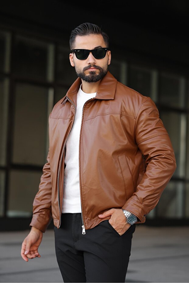Men's Interlined Leather Coat - 1