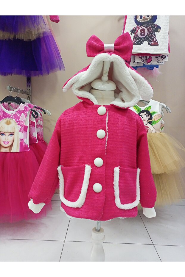 Pink Chanel Fabric Hooded Girl's Coat