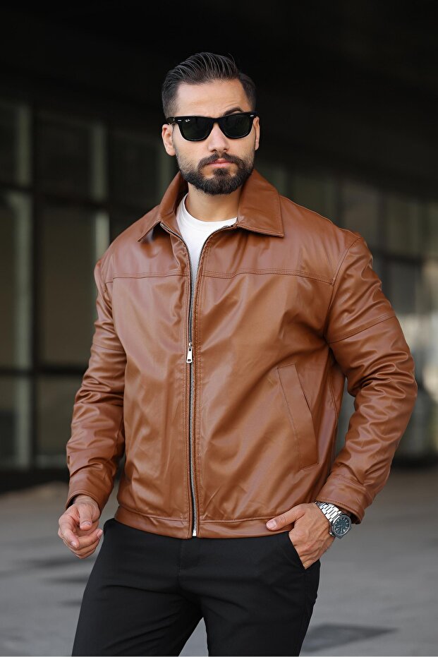 Men's Interlined Leather Coat - 3