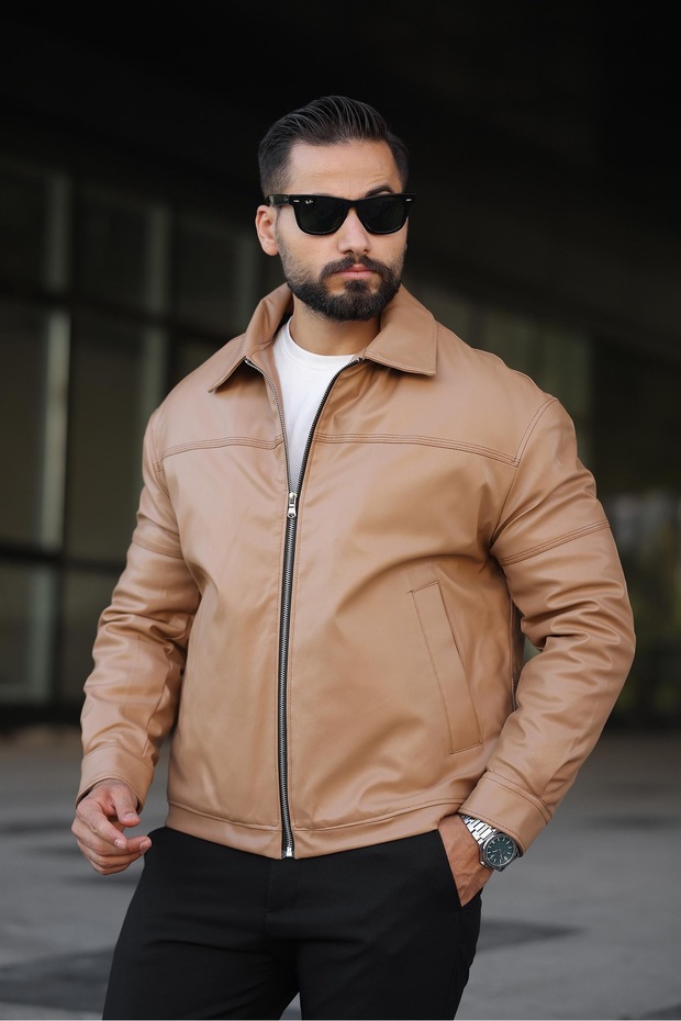 معطف جلدي مبطن من الداخل للرجال - 2
