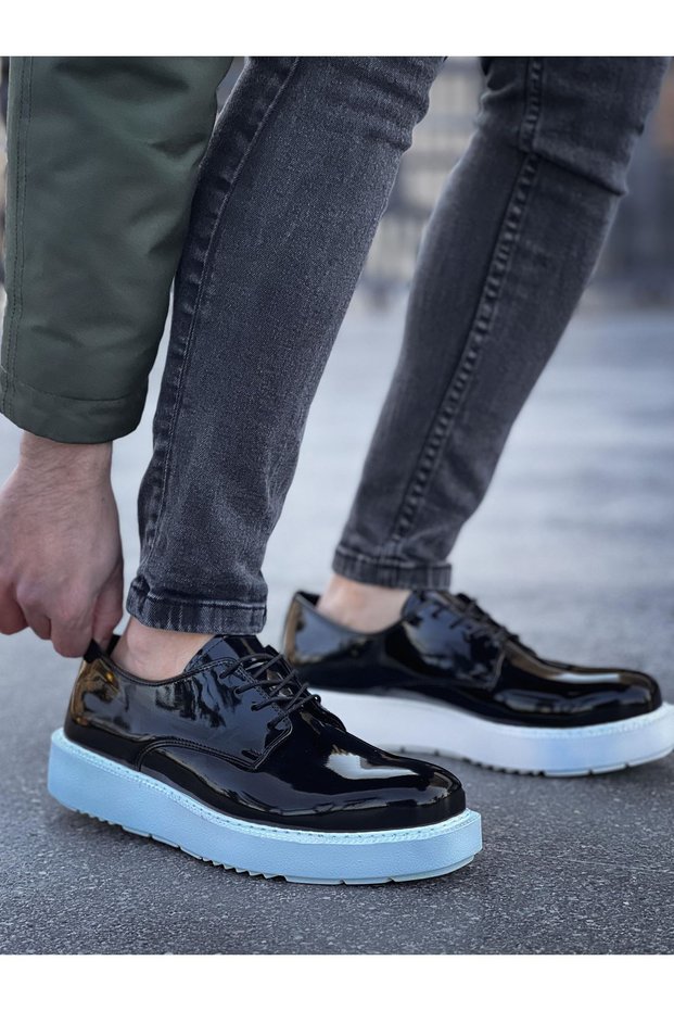 Ch001 Classic Lace Men's Casual Lace-Up Patent Leather Classic Shoes Cbt - Black