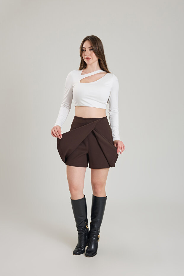 Altın Düğme Detaylı Şort Etek - 7