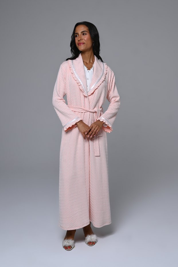Women's Powder Jacquard Shawl Collar Full Length Water Pattern Winter Long Sleeve Maternity Nightgown Nightdress Set