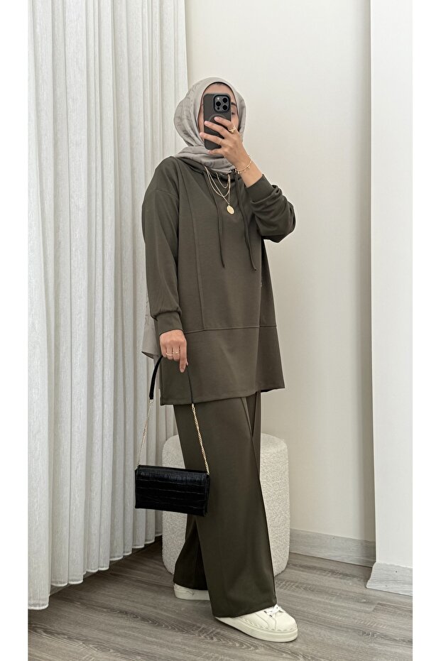 Kapşonlu Soft kumaş basic (geniş kalıp) 2li takım - 4