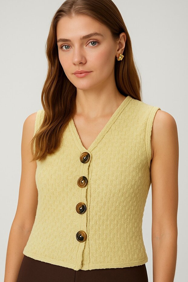 V Yaka Düğmeli YELEK - 2