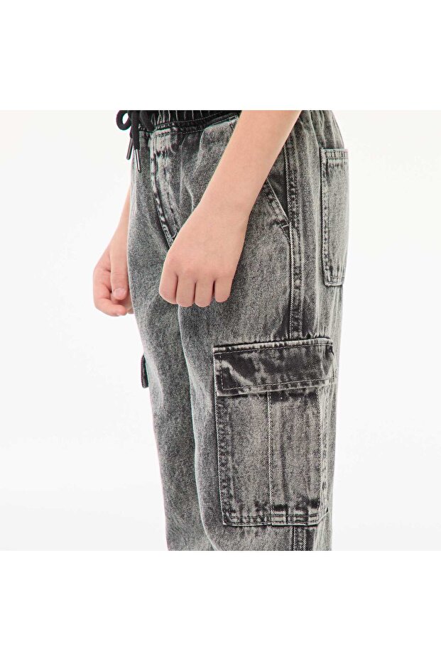 بنطلون مطاطي متعدد الجيوب باللون الرمادي - 7