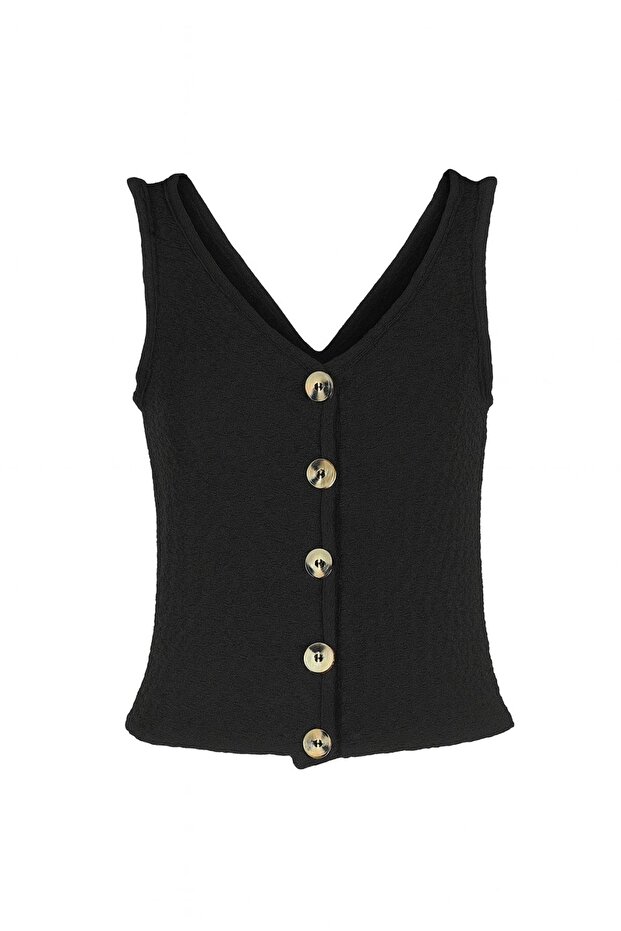 V Yaka Düğmeli YELEK - 4