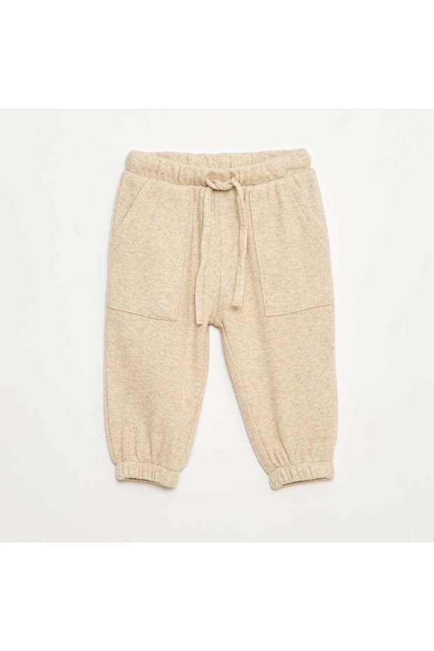 بنطال رياضي محبوك مريح باللون البيج - 1