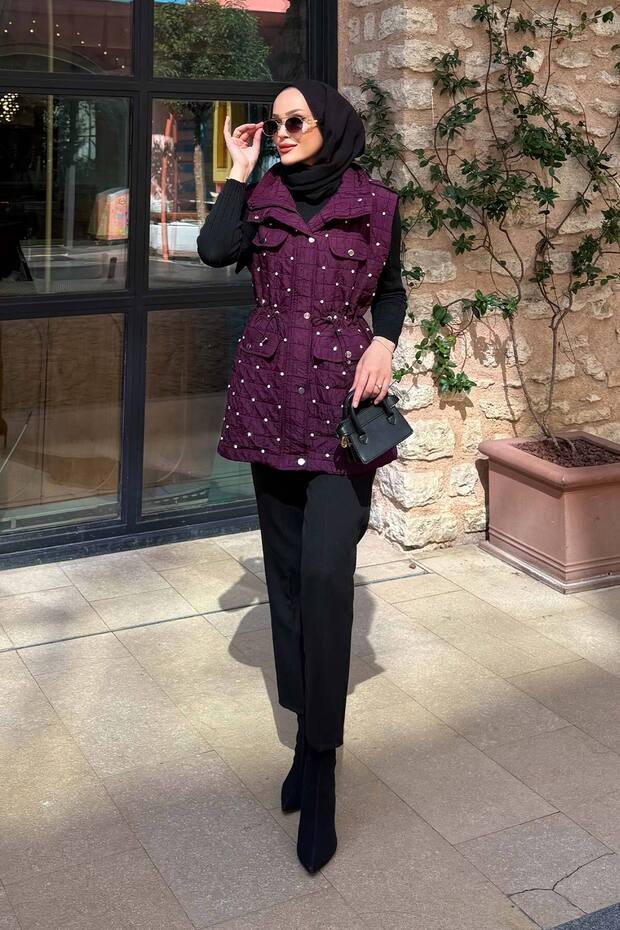 Taşlı Kapitone Yelek 32-2502 - 5