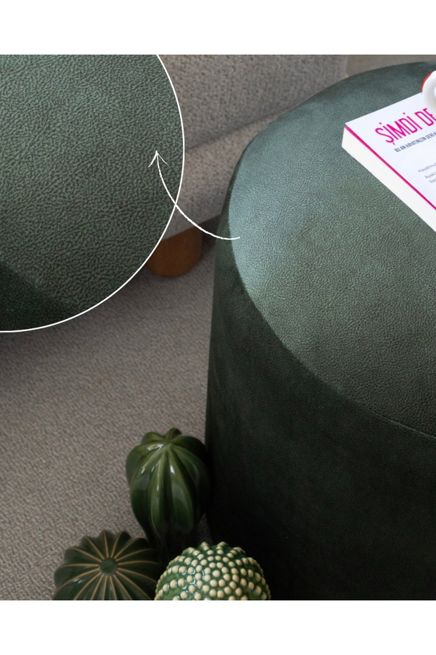 Niva Puf, Soft Parlak Kumaş - Koyu Yeşil - 3