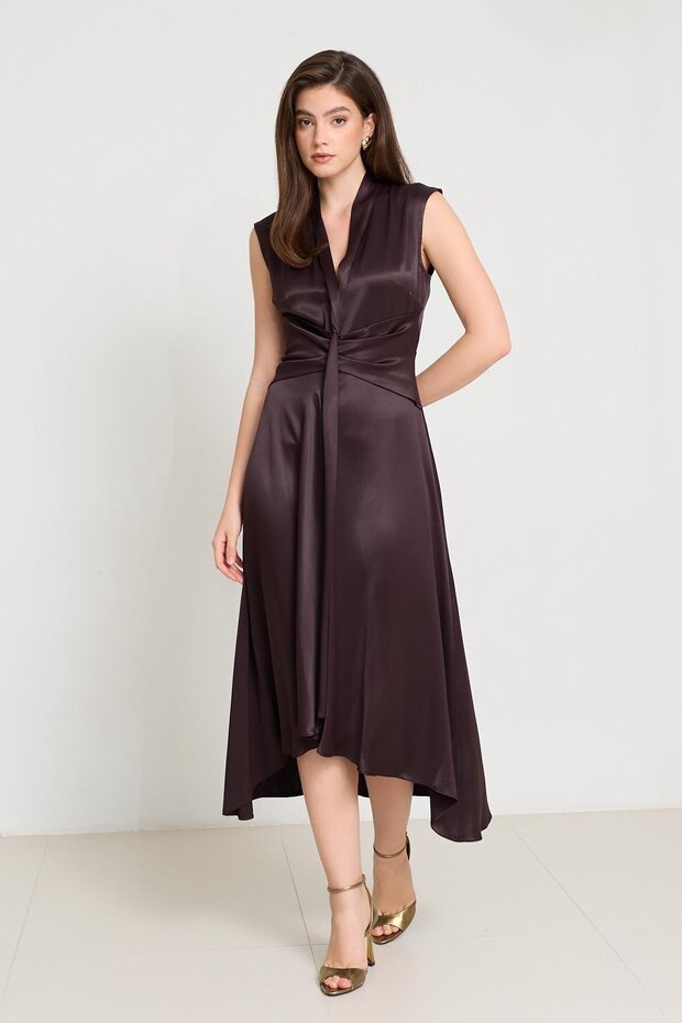 Acı-Кава V-подібний виріз, деталізована талія, міді-довжина, без рукавів - 3