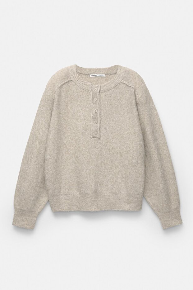 Dikişli düğmeli kazak - 6