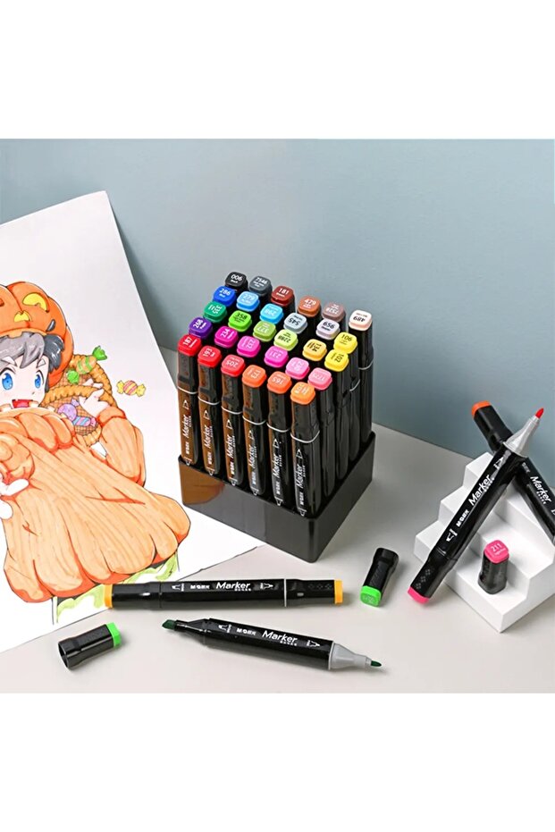 Set of 30 M&G art markers, 2 heads, case with handle, square holder - 1