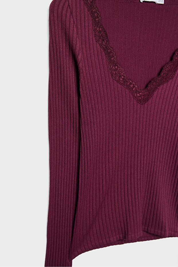 Dantelli dikişsiz tişört - 7