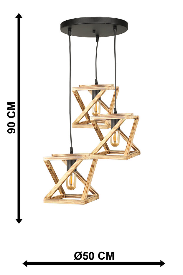Kafes 3.Lü Ahşap Avize - 4