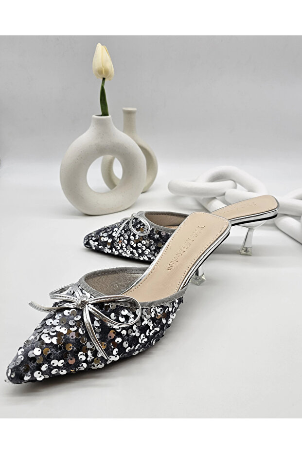 silver sequin heel shoes - 2
