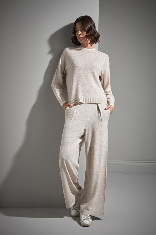 Çift Kat Detaylı Bej Triko Kazak - 3