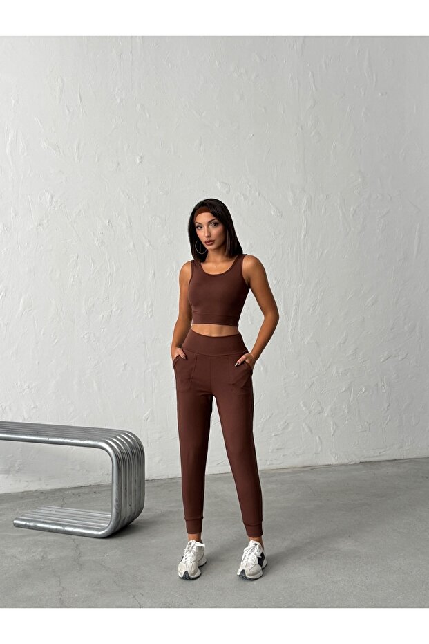 Yüksek Bel Dar Paça Jogger Eşofman Altı - 5