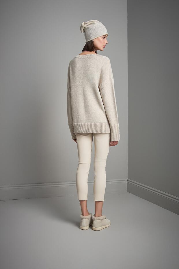 V Yaka Simli Bej Triko Kazak - 5