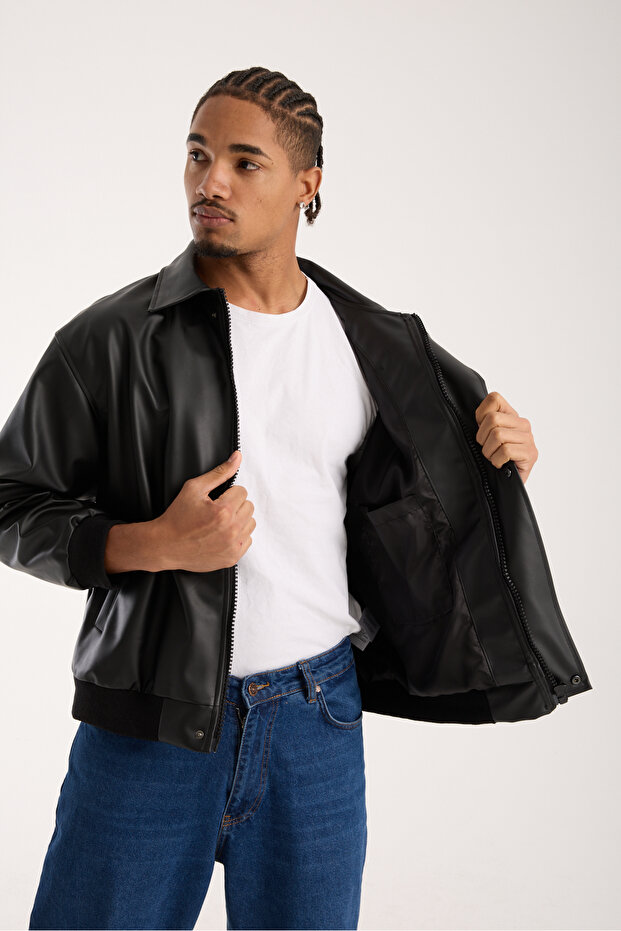 Leather Jacket with Buttons - 3