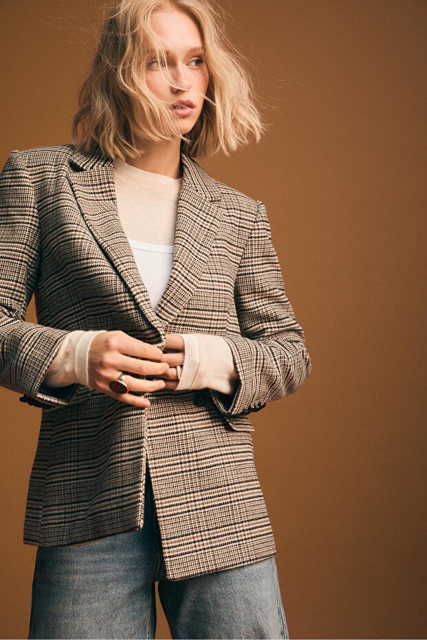 Ekose regular kesim blazer - 4