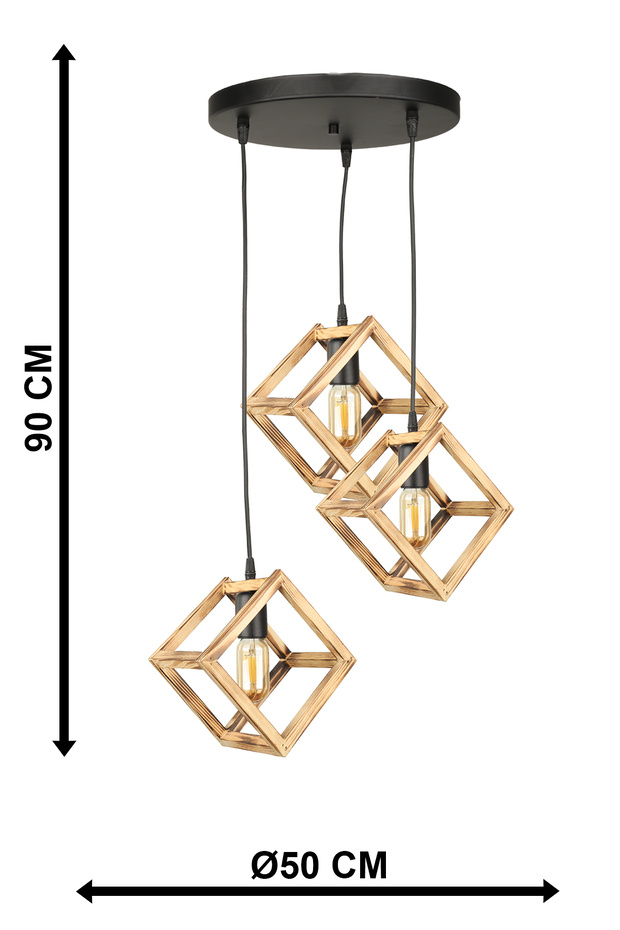 Küp 3.Lü Ahşap Avize - 4