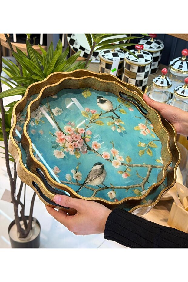 2li Bird Flower Lüks Tepsi - 3