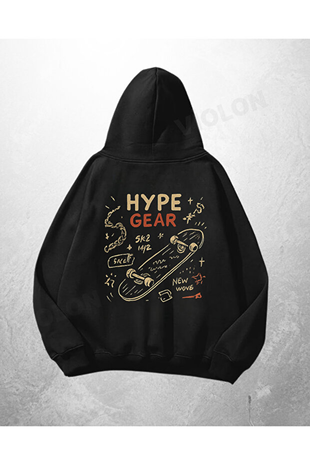 Black Unisex Hype Gear Street Design Printed Oversize Hoodie Sweatshirt