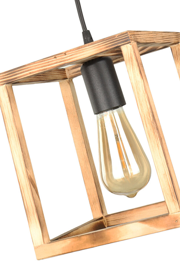 Küboid Ahşap Tekli Avize - 3