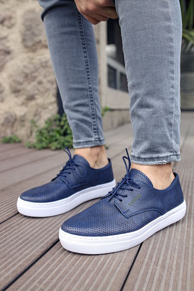 Ch061 Rex Men's Casual Lace-Up Leather Classic Shoes Cbt - Navy Blue