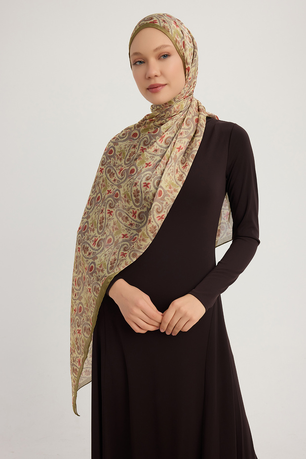 Ethnic Spring - Gray - Aurora Patterned Janjan Shawl - 70X190 cm