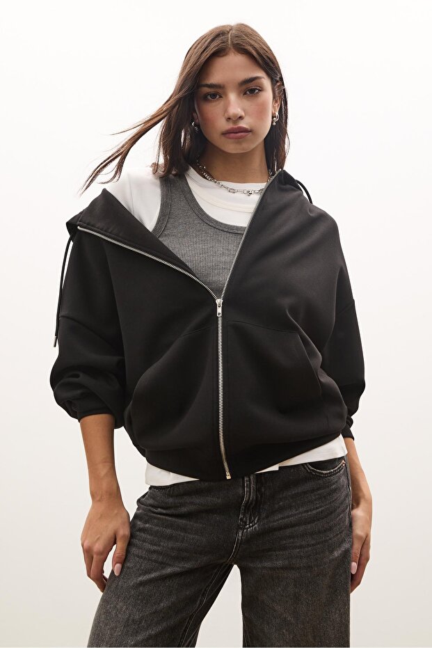 Oversize kapüşonlu sweatshirt - 1