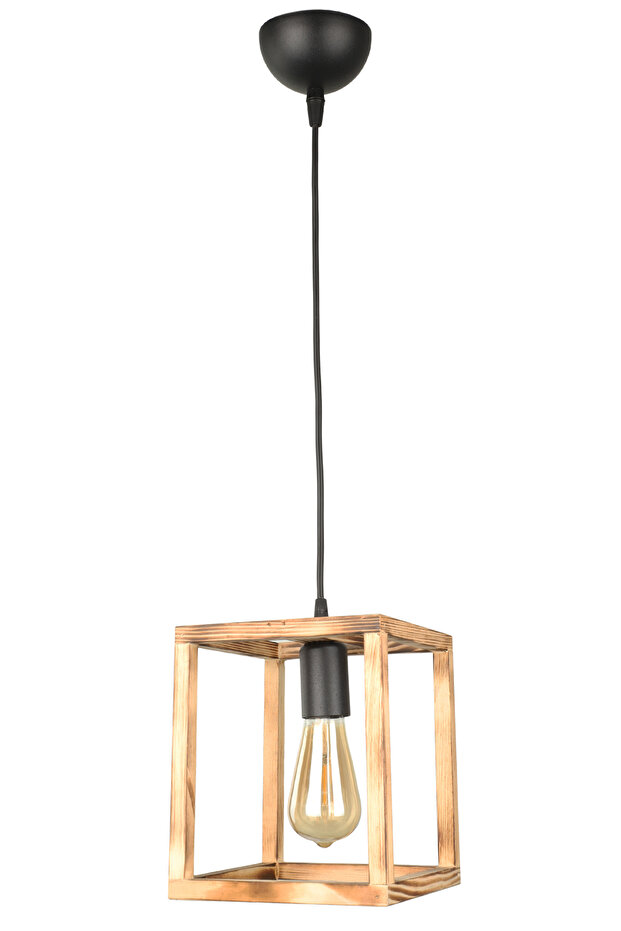 Küboid Ahşap Tekli Avize - 2