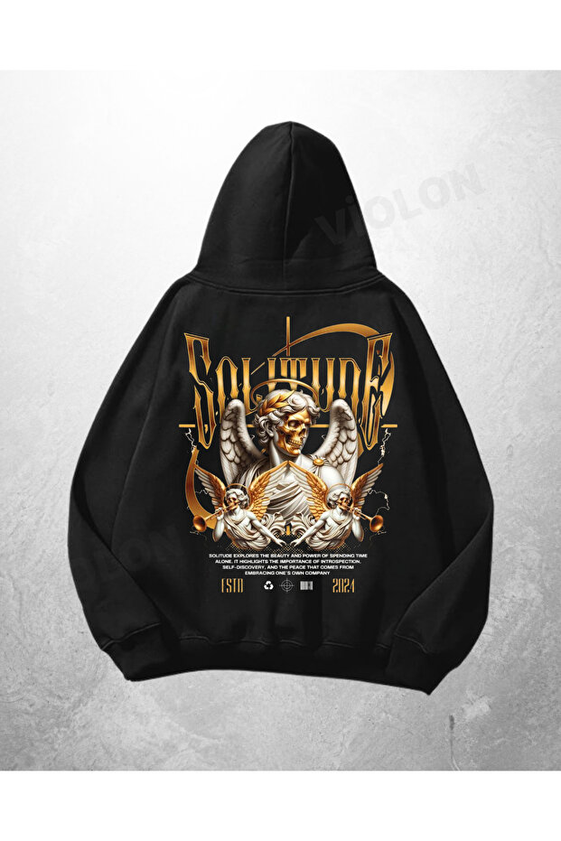 Black Unisex Soul World Printed Oversize Hoodie Sweatshirt