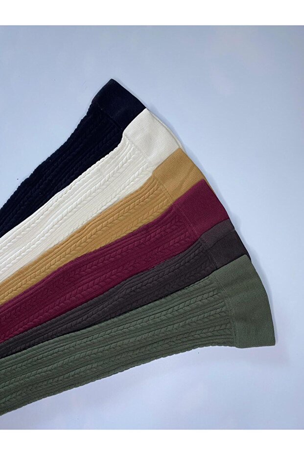 Women's Knee-Length Colorful Patterned Trouser Socks / 6 Pieces Embossed Knit Winter Socks