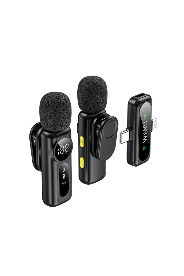 Wi-WM007 2in1 Type-C ve Lightning Portlu ANC Özellikli Kablosuz Yaka Mikrofonu Siyah - 3