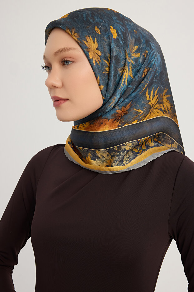 Garden of the Night - Gray - Aurora Patterned Janjan Scarf - 90X90 cm