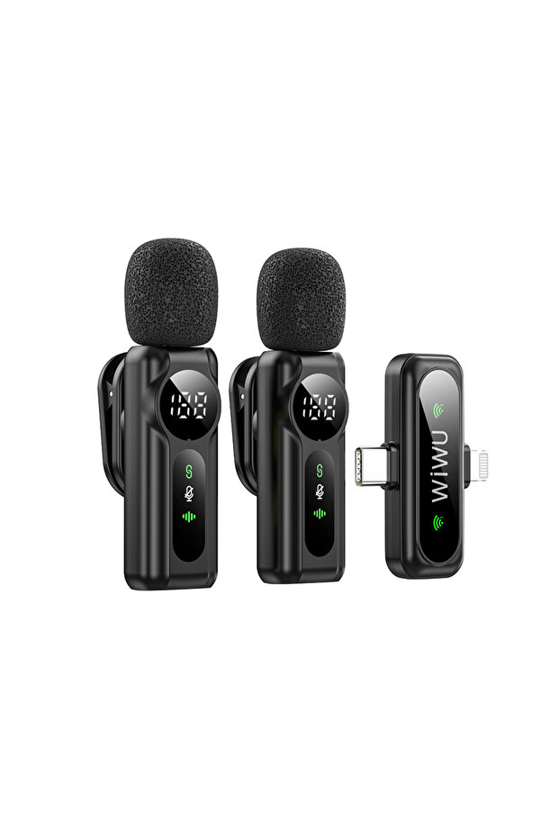 Wi-WM007 2in1 Type-C ve Lightning Portlu ANC Özellikli Kablosuz Yaka Mikrofonu Siyah - 1