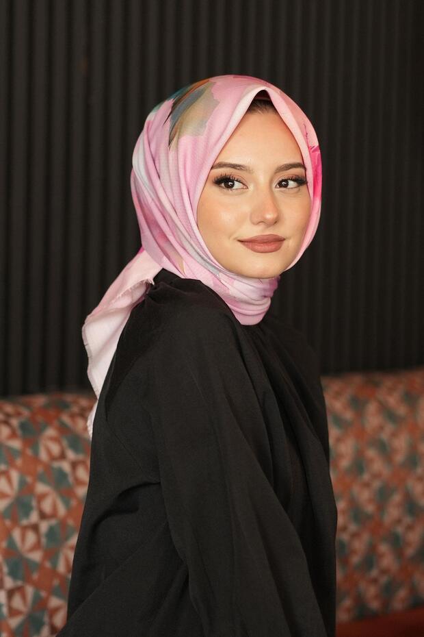 Rose Pattern Pink Cotton Scarf - 3