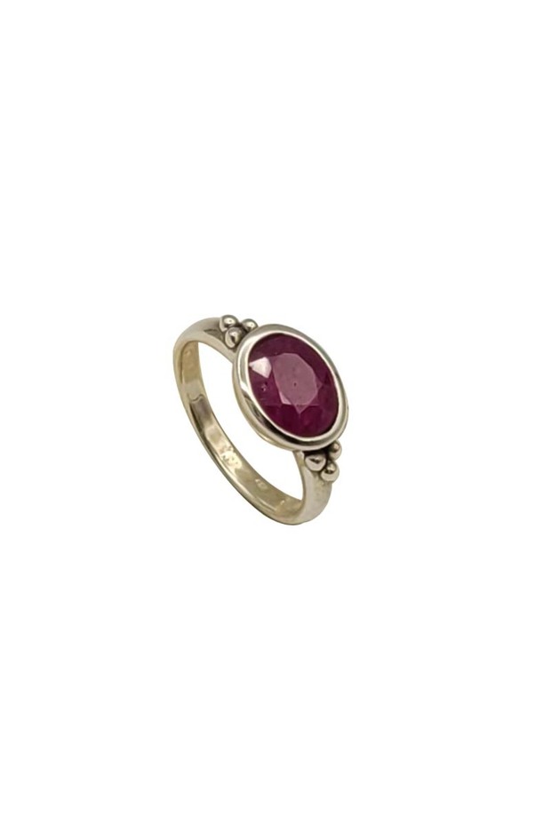 Oxidized 925 Silver Ring with Faceted Ruby Stone - 1